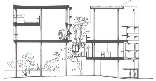 longitudinal section of the villa of la plata by Le Corbusier